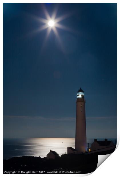 Scurdieness Lighthouse in moonlight Print by Douglas Kerr