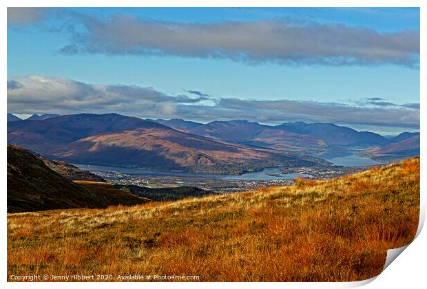 On top of Aonach Mor overlooking Fort William Print by Jenny Hibbert
