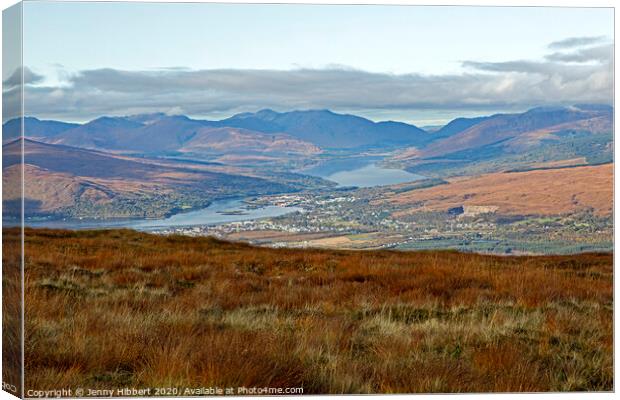Aonach Mor looking over the hills & lochs of Lochabar Canvas Print by Jenny Hibbert