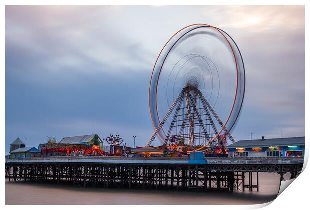 Ferris wheel spinning on Blackpool's Central Pier Print by Jason Wells