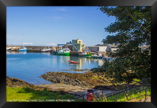 Trawlers at the quayside at Ardglass Harbour North Framed Print by Michael Harper