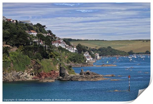 Salcombe from the coastal path Print by Simon Marlow