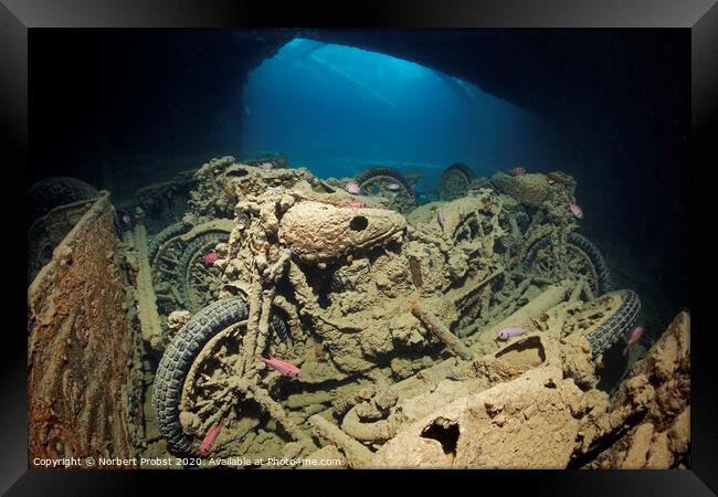 Motor cycles load at the Thistlegorm shipwreck Framed Print by Norbert Probst
