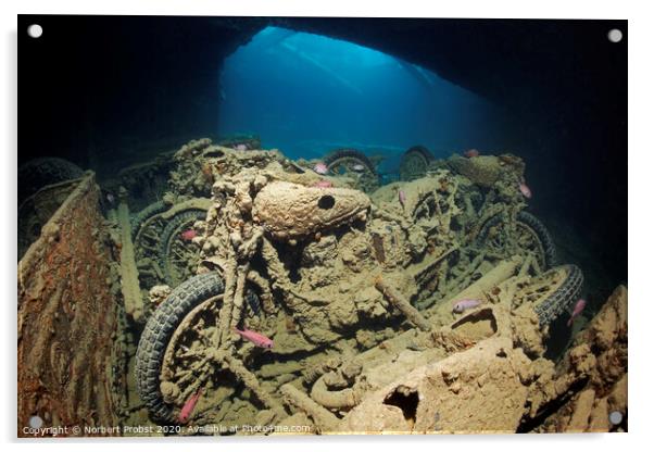 Motor cycles load at the Thistlegorm shipwreck Acrylic by Norbert Probst