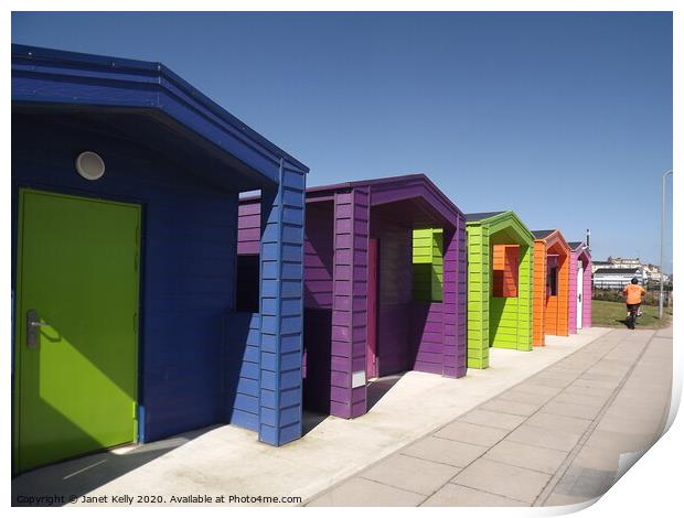 Seaside beach huts  Print by Janet Kelly