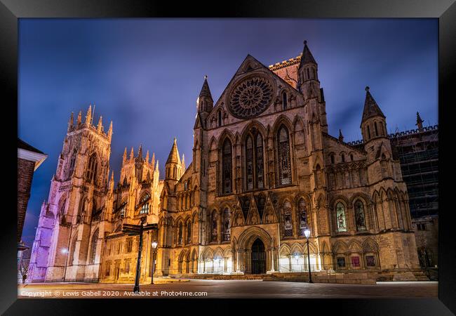 York Minster Cathedral illuminated at night Framed Print by Lewis Gabell