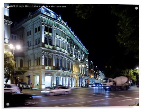 Baku Azerbaijan, Nightscene  Acrylic by Navin Mistry