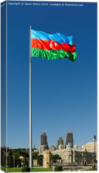 Flag of Azerbaijan with the Flame Towers  Canvas Print by Navin Mistry