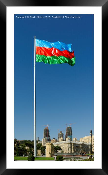 Flag of Azerbaijan with the Flame Towers  Framed Mounted Print by Navin Mistry