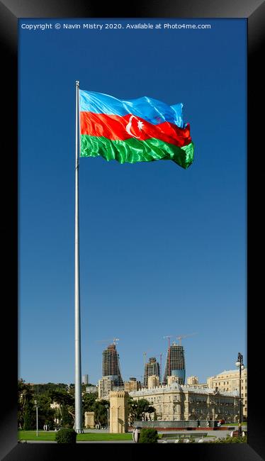 Flag of Azerbaijan with the Flame Towers  Framed Print by Navin Mistry