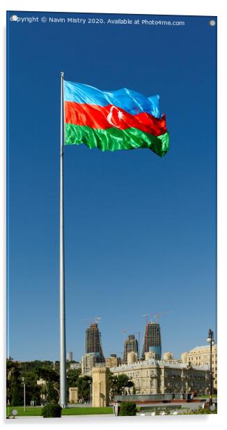 Flag of Azerbaijan with the Flame Towers  Acrylic by Navin Mistry