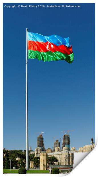 Flag of Azerbaijan with the Flame Towers  Print by Navin Mistry