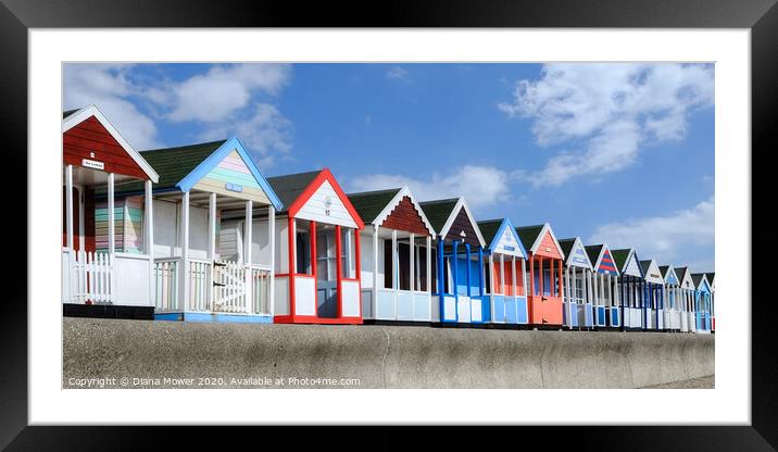 Southwold beach huts on the Prom Framed Mounted Print by Diana Mower