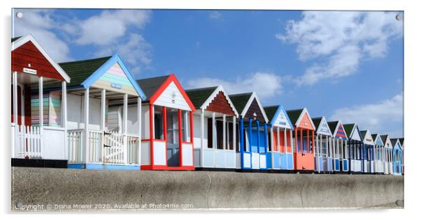 Southwold beach huts on the Prom Acrylic by Diana Mower