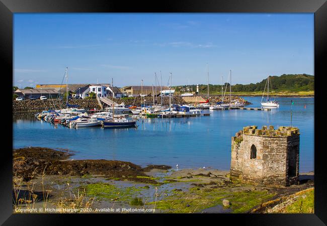 A small medieval stone tower at Ardglass Harbour Framed Print by Michael Harper