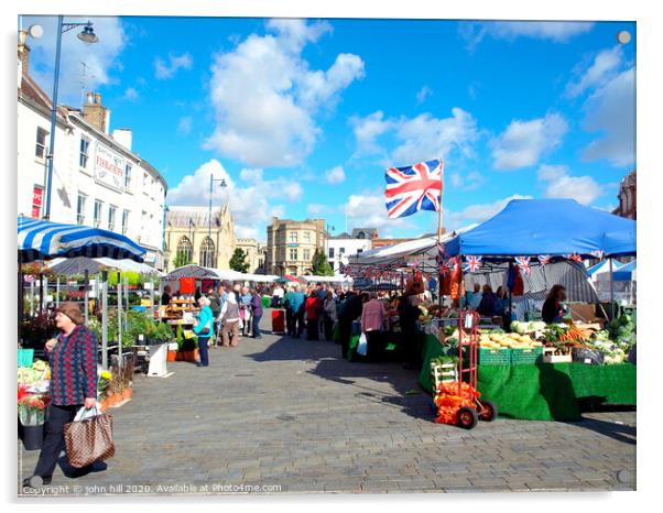 Outdoor market at Boston in Lincolnshire. Acrylic by john hill