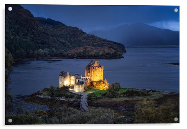 Eilean Donan Castle at night Acrylic by Roger Daniel