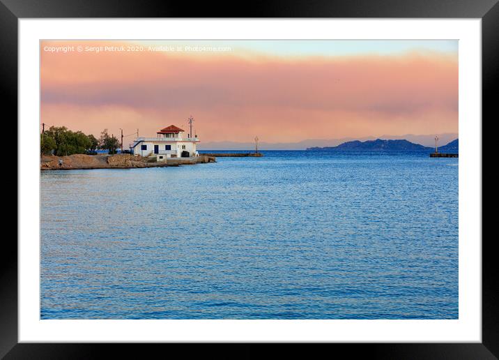 Access to the sea from the Corinth Canal and horizon in the morning haze of the sea, image with copy space. Framed Mounted Print by Sergii Petruk