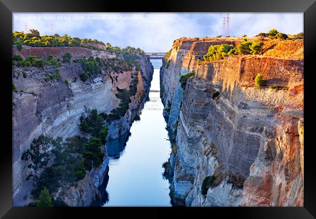 Aerial view of the Corinth Canal in Greece Framed Print by Sergii Petruk