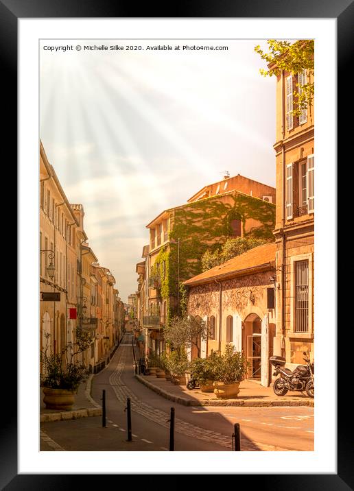 Quiet street in Provence France - no people in a small street with ivy covered wall  Framed Mounted Print by Michelle Silke