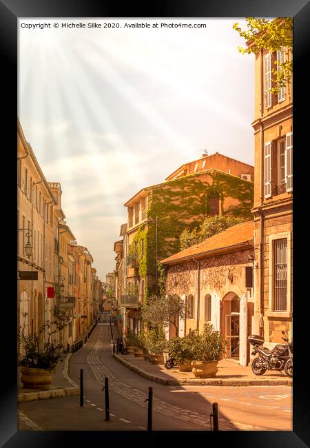 Quiet street in Provence France - no people in a small street with ivy covered wall  Framed Print by Michelle Silke