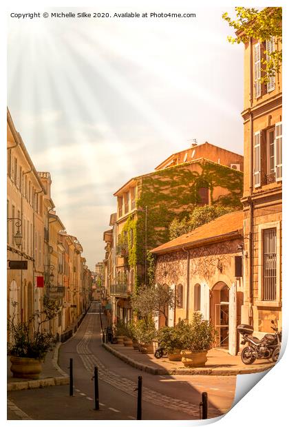 Quiet street in Provence France - no people in a small street with ivy covered wall  Print by Michelle Silke