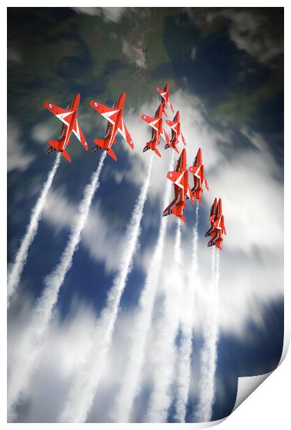 Red Arrows In Flight Print by J Biggadike