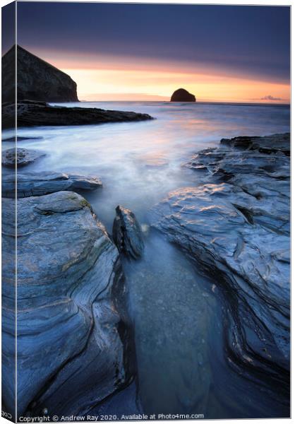 Trebarwith Strand Sunset Canvas Print by Andrew Ray