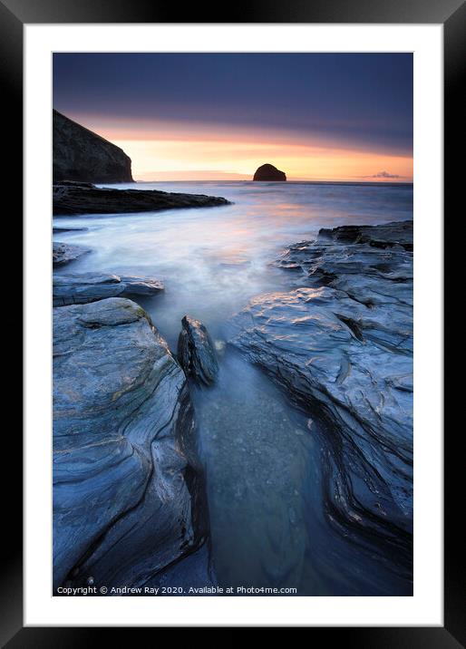 Trebarwith Strand Sunset Framed Mounted Print by Andrew Ray