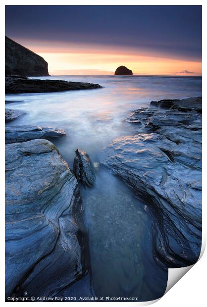 Trebarwith Strand Sunset Print by Andrew Ray