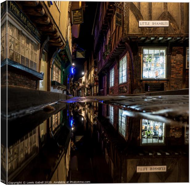 The Shambles, York - Nighttime Reflections on the Historic Roman Street Canvas Print by Lewis Gabell