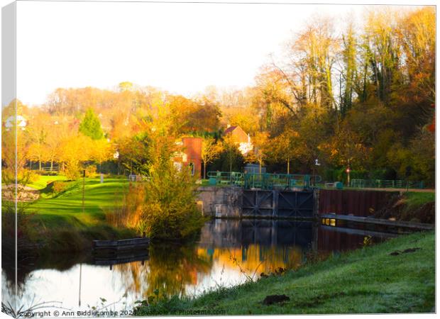 Cappy lock at sunset Canvas Print by Ann Biddlecombe
