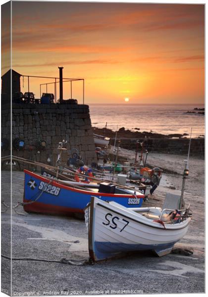Boats at Sunset (Sennen Cove) Canvas Print by Andrew Ray