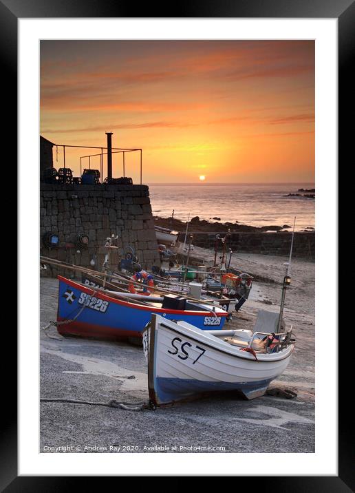 Boats at Sunset (Sennen Cove) Framed Mounted Print by Andrew Ray
