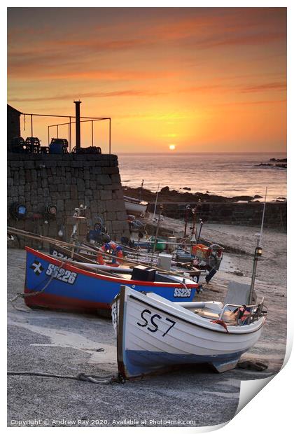 Boats at Sunset (Sennen Cove) Print by Andrew Ray