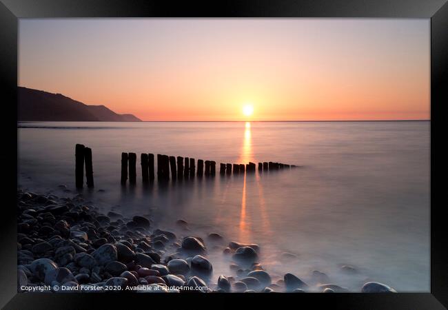 Sunset Over Porlock Bay From Bossington Beach, Porlock, Somerset, UK Framed Print by David Forster
