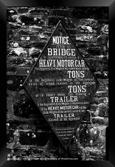 bridge weight plaque on the monmonth & brecon cana Framed Print by keith hannant