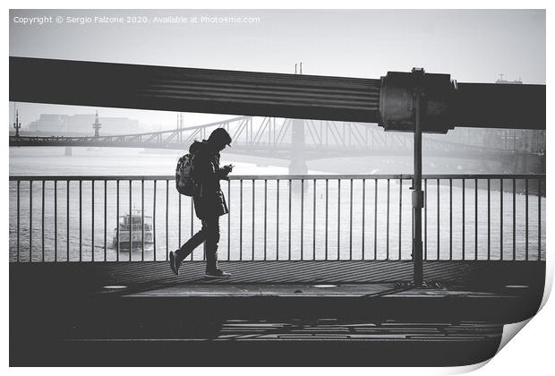 Walking on the bridge Print by Sergio Falzone