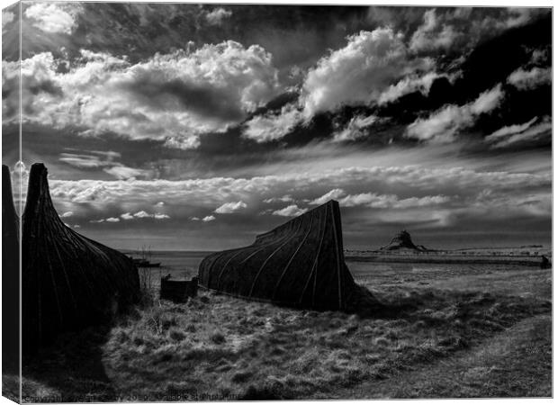 Lindisfarne Castle and Boats Canvas Print by Alan Kirkby