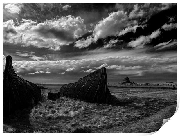 Lindisfarne Castle and Boats Print by Alan Kirkby