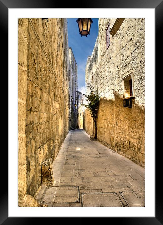 Narrow street in Malta  Framed Mounted Print by David Stanforth