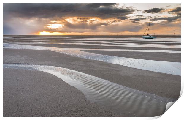 Moels Wirral lone yacht sunset Print by Jonathon barnett