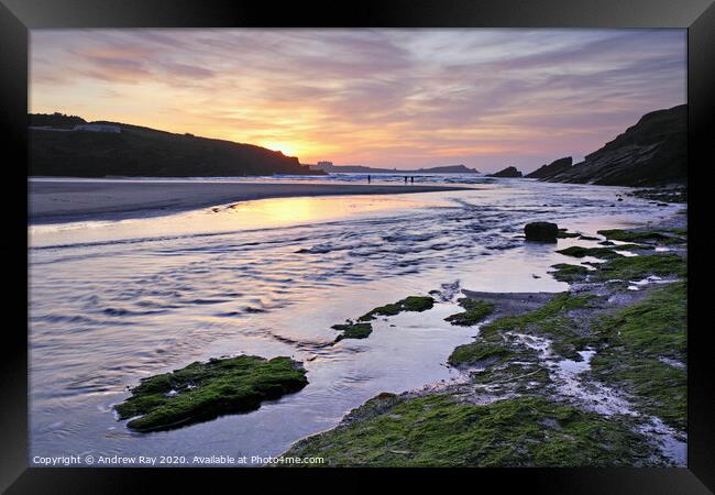 Porth Beach at Sunset Framed Print by Andrew Ray