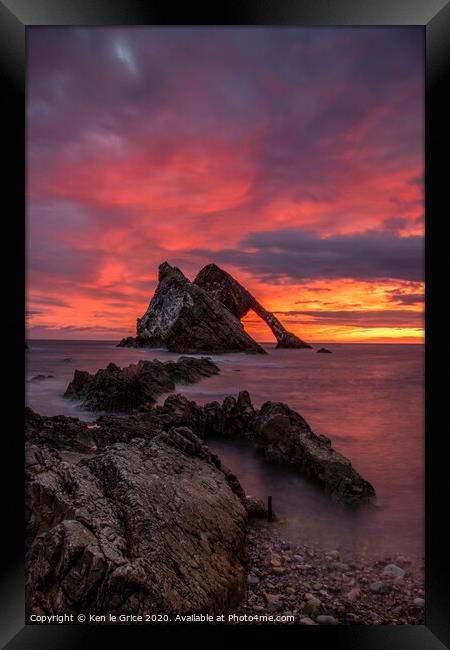 Sunrise at Bow Fiddle Rock Framed Print by Ken le Grice