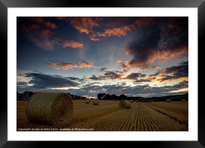 Straw bale sunset Framed Mounted Print by Ken le Grice
