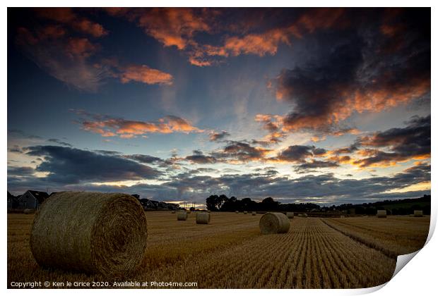 Straw bale sunset Print by Ken le Grice