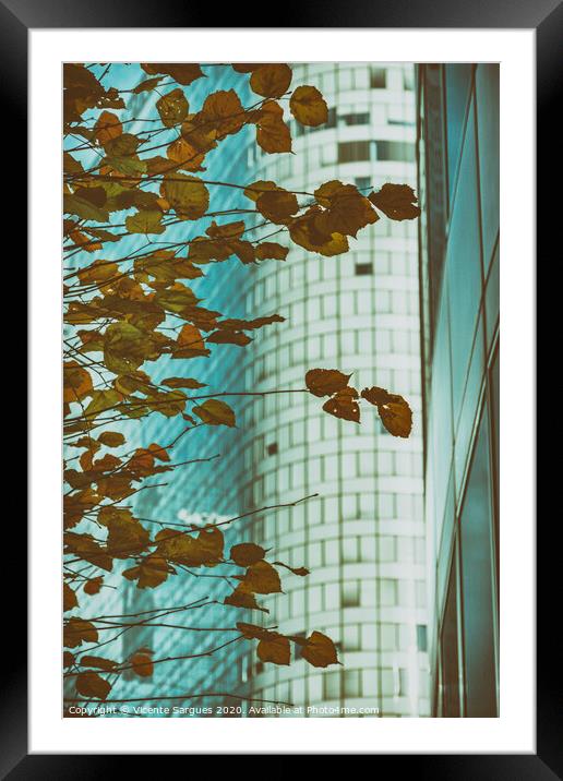Yellow leaves and modern building Framed Mounted Print by Vicente Sargues