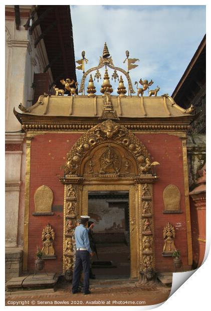 Temple Entrance Bhaktapur Print by Serena Bowles