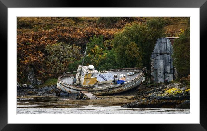Abandoned boat at Kyleakin Framed Mounted Print by Roger Daniel