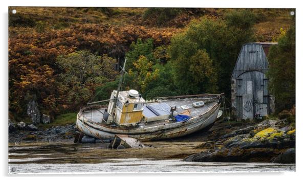 Abandoned boat at Kyleakin Acrylic by Roger Daniel